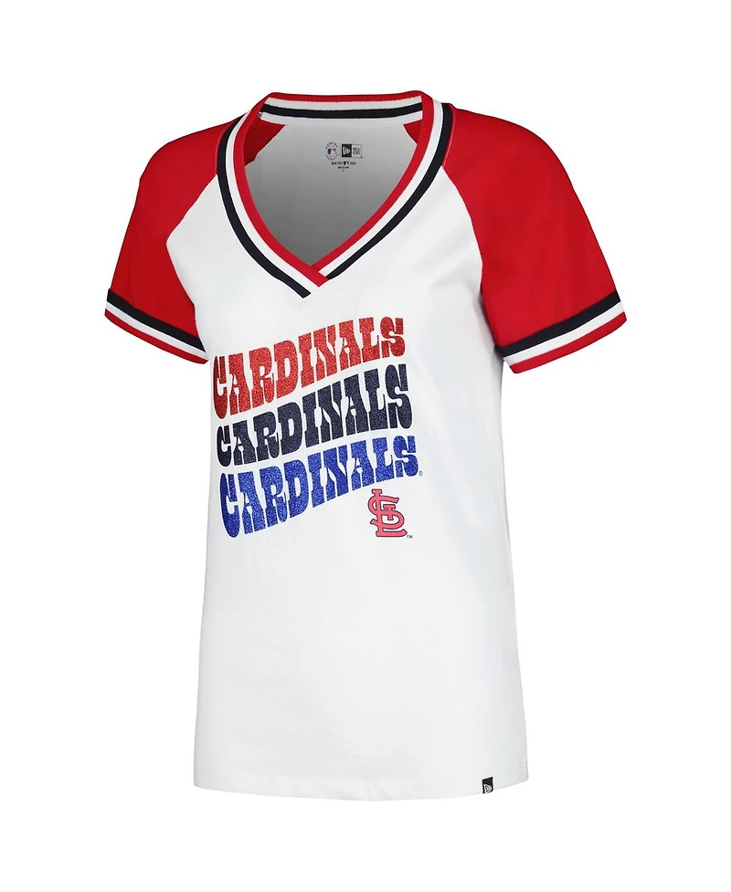 New Era Men's White St. Louis Cardinals Jersey Double Binding Raglan V-Neck T-Shirt
