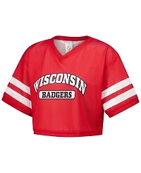 ZooZatz Women's Red Wisconsin Badgers Mesh Cropped V-Neck T-Shirt