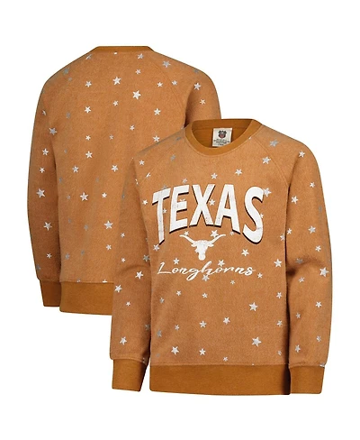Wes & Willy Big Girls Burnt Orange Texas Longhorns Shimmer Star Reverse Sweatshirt