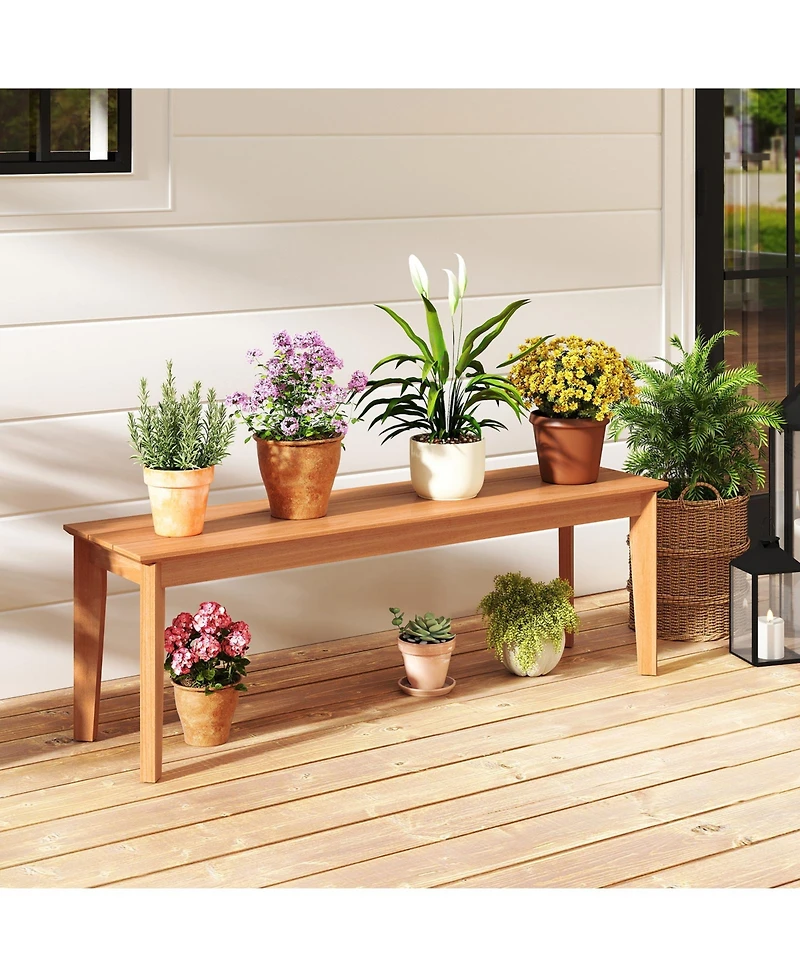 Gymax 55'' Teak Wood Bench 3-Person Backless Seating w/ 880 Lbs Weight Capacity