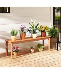 Gymax 55'' Teak Wood Bench 3-Person Backless Seating w/ 880 Lbs Weight Capacity