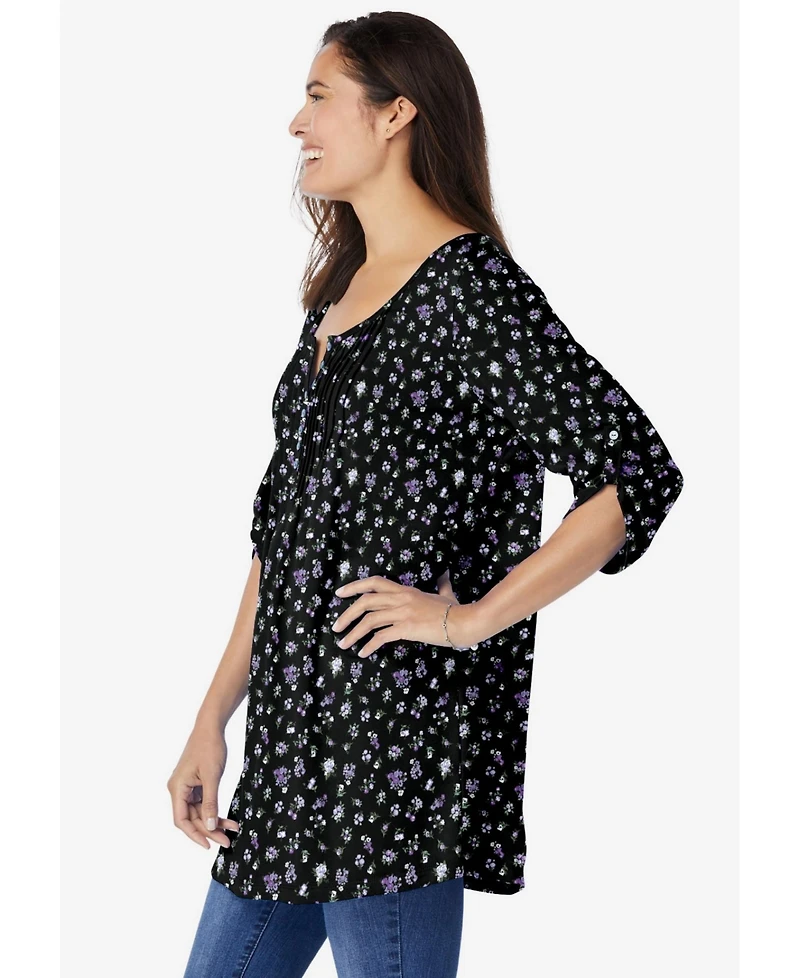 Woman Within Women's 7-Day Three-Quarter Sleeve Pintucked Henley Tunic