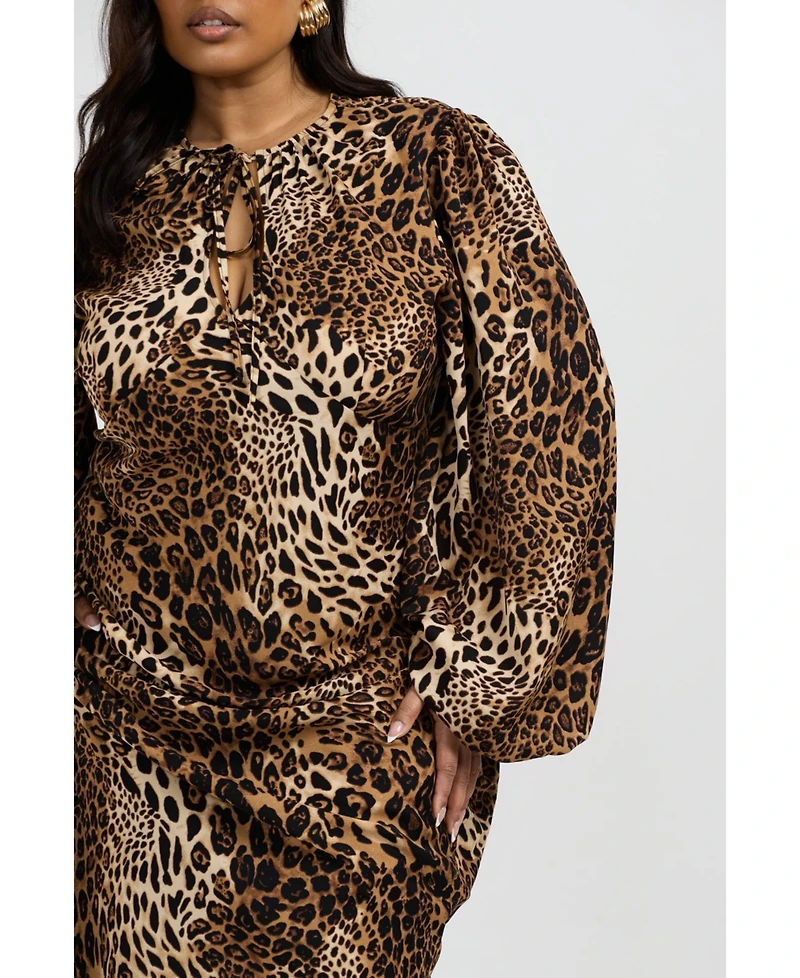 Fashion-szn Curve Women's Ruffle Leopard Print Maxi Dress