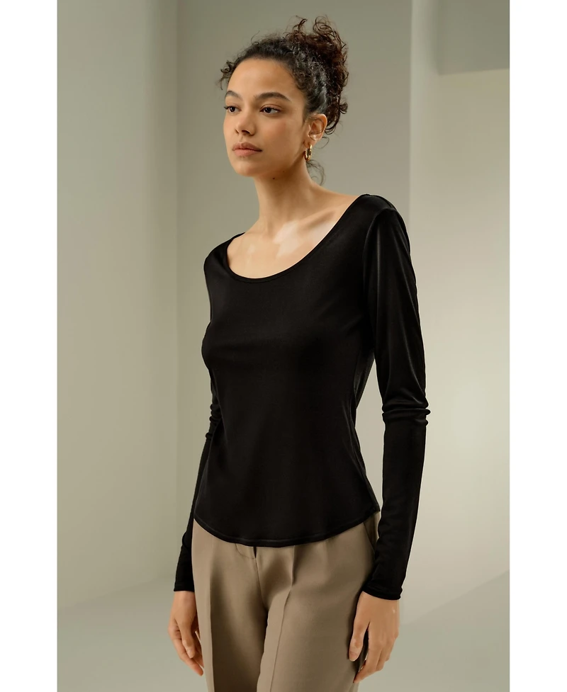 Lilysilk Women's Scoop-Neck Pure Silk Slim Fit Top