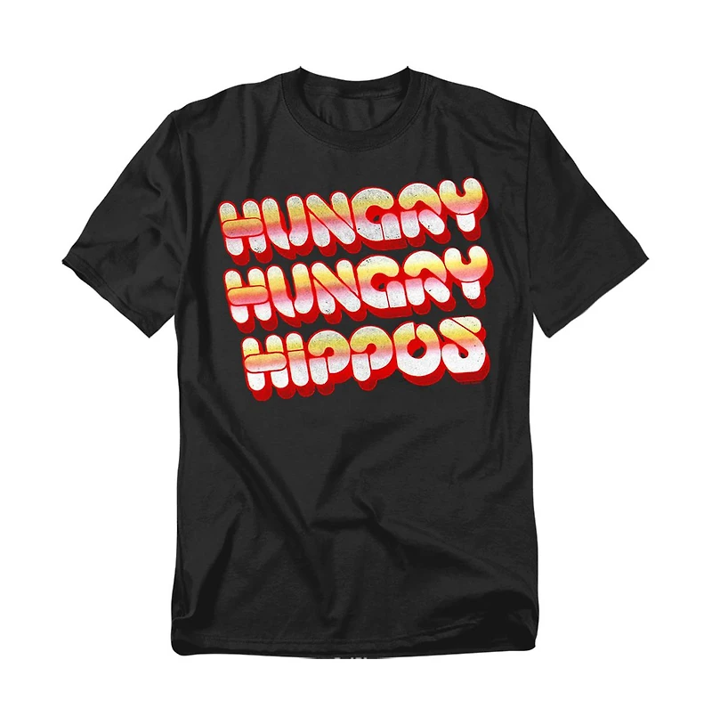 Logovision Men's Hungry Hippos Vintage Bubble Letter Logo T Shirt