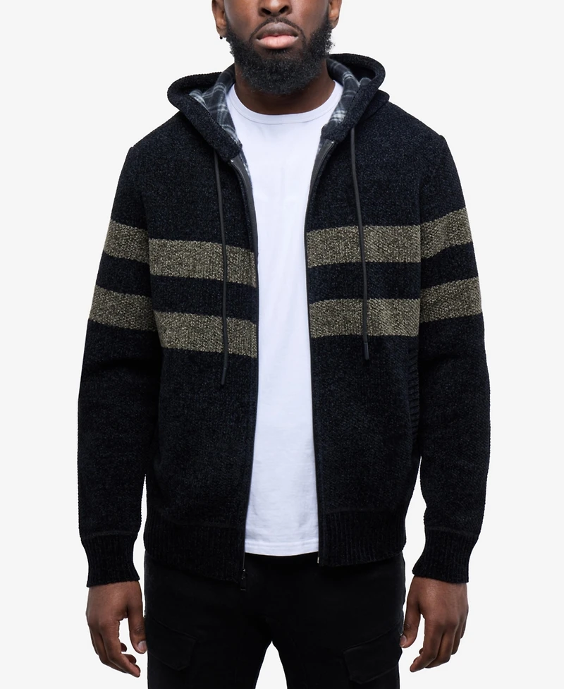Cultura Men's Full Zip Hooded Sweater With Stripes And Flannel Lining