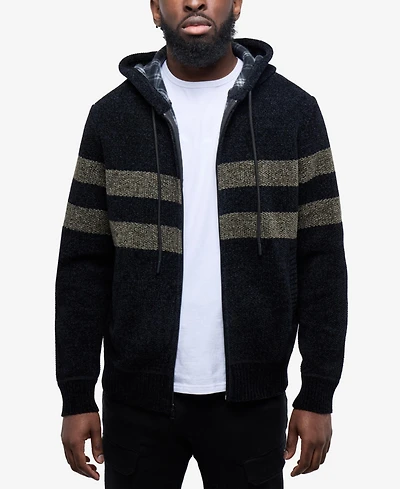 Cultura Men's Full Zip Hooded Sweater With Stripes And Flannel Lining