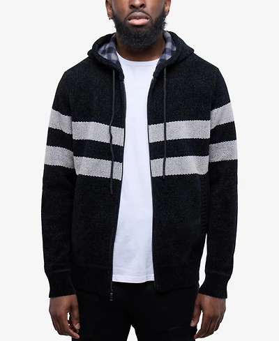 Cultura Men's Full Zip Hooded Sweater With Stripes And Flannel Lining