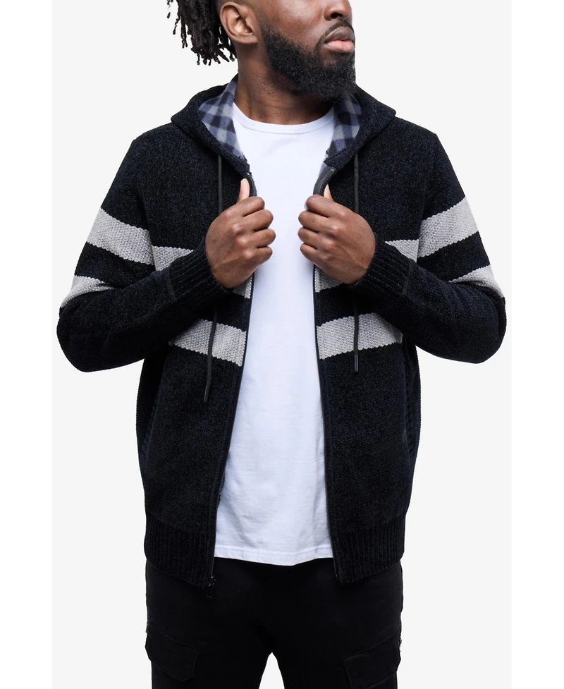 Cultura Men's Full Zip Hooded Sweater With Stripes And Flannel Lining