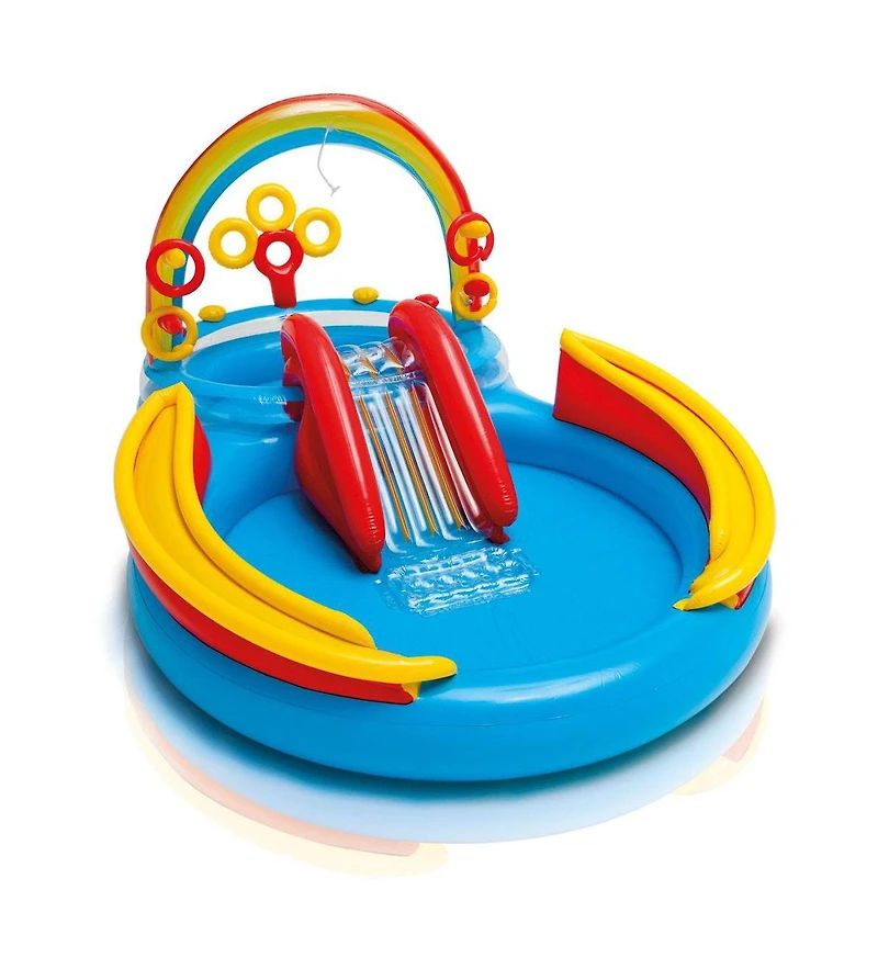 Intex 9.75ft x 6.3ft x 53in Rainbow Slide Kids Play Inflatable Pool Ring Center