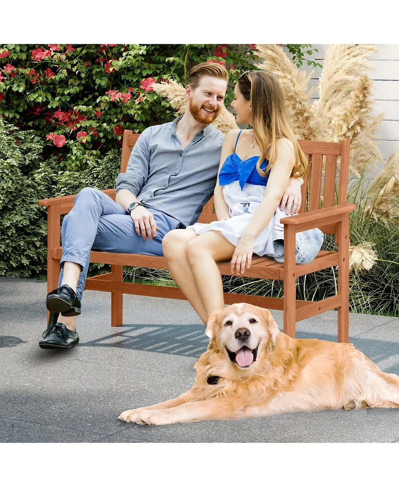 Gymax 2-Person Patio Loveseat Garden Bench w/Slatted Backrest & Comfortable Armrests