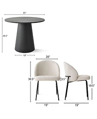 Maison Boucle Stylish Modern 2 Chair Dining Set with 35 Round Table and Comfortable Chairs for Elegant Spaces-Maison