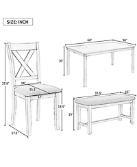 Casainc 6 Piece Wooden Dining Table Set with 4 Fabric Chairs and Bench for Kitchen or