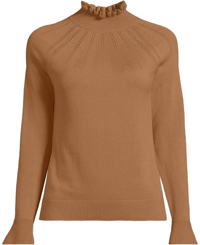 Lands' End Women's Cotton Pointelle Turtleneck Sweater