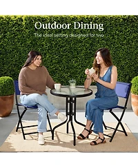 Best Choice Products 3-Piece Patio Bistro Dining Furniture Set w/ Round Textured Glass Tabletop, Folding Chairs