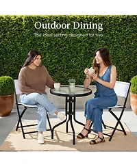 Best Choice Products 3-Piece Patio Bistro Dining Furniture Set w/ Round Textured Glass Tabletop, Folding Chairs