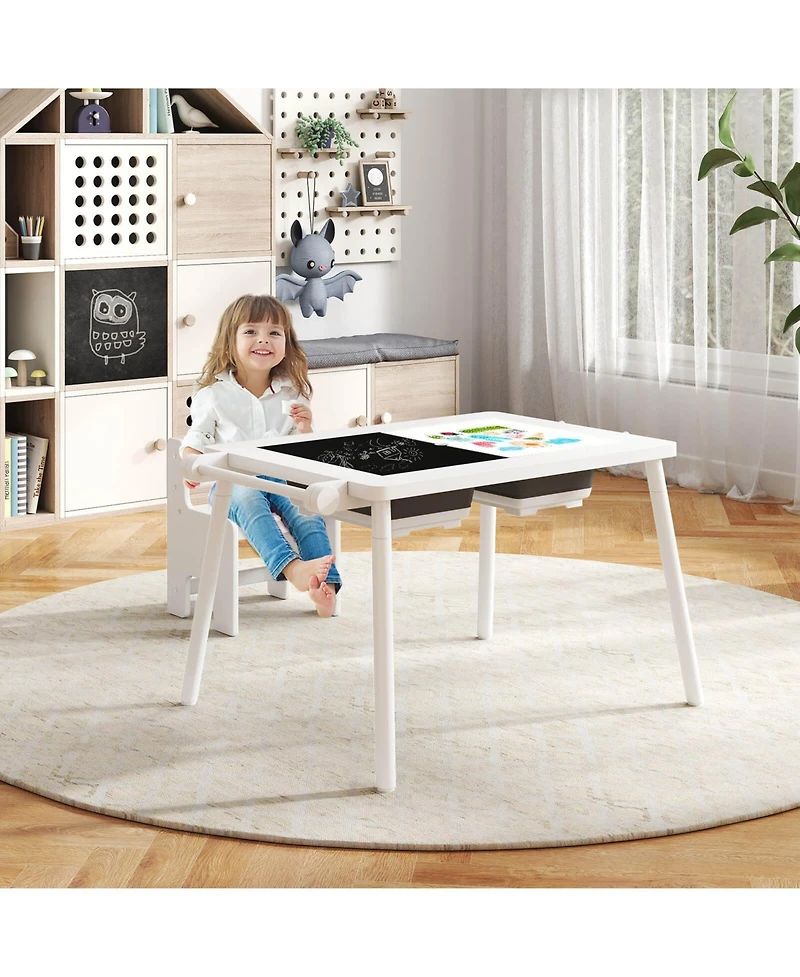 Costway Sensory Table & Chair Set for Kids 2-8 with Foldable Bins for Sand/Water & Paper Beige