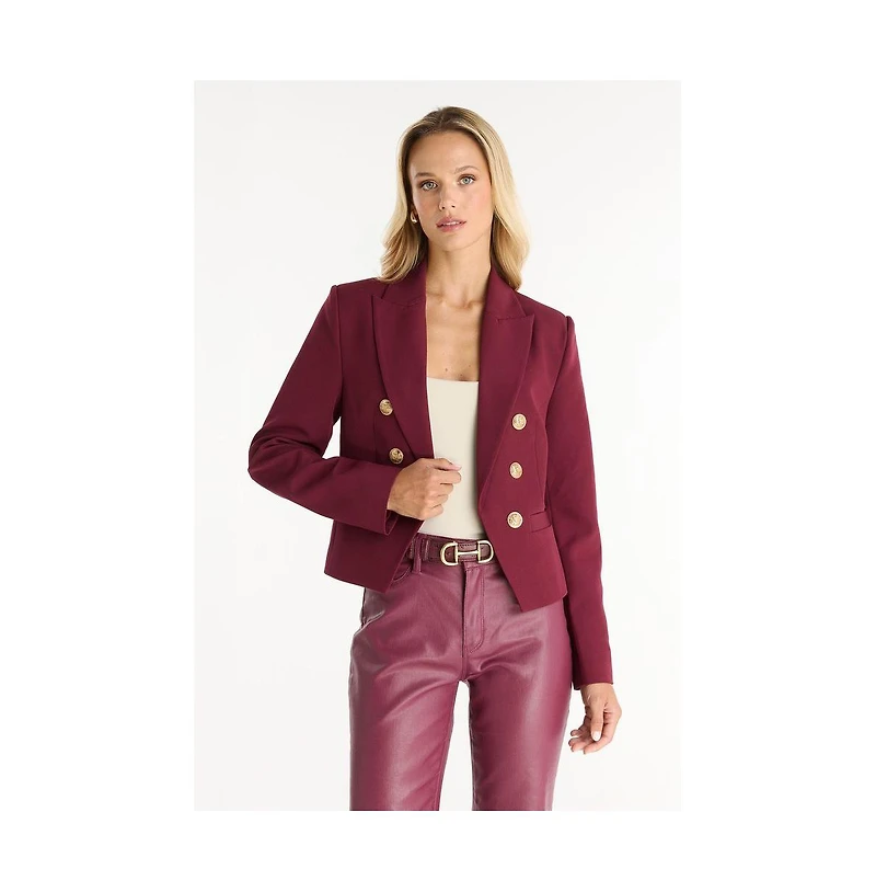 The Noli Shop Womens Gabrielle Double Breasted Blazer - Merlot
