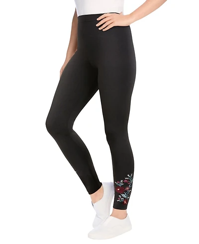 Woman Within Plus Women'S Plus-Size Stretch-Cotton Knit Pull-On Embroidered Leggings