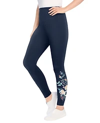 Woman Within Plus Size Women'S Plus-Size Stretch-Cotton Knit Pull-On Embroidered Leggings