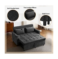 Maison Boucle 56.9" Pull-Out Sleeper Sofa with Usb Ports, Phone Holder & Adjustable Backrest, Convertible Bed Pillows-Maison