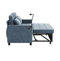 Maison Boucle 56.9" Pull-Out Sleeper Sofa with Usb Ports, Phone Holder & Adjustable Backrest, Convertible Bed Pillows-Maison