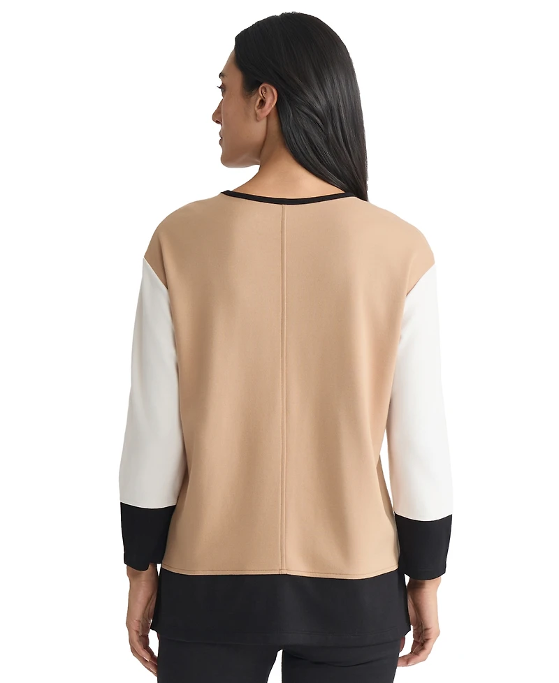 Jones New York Women's Long Sleeve Colorblock Top