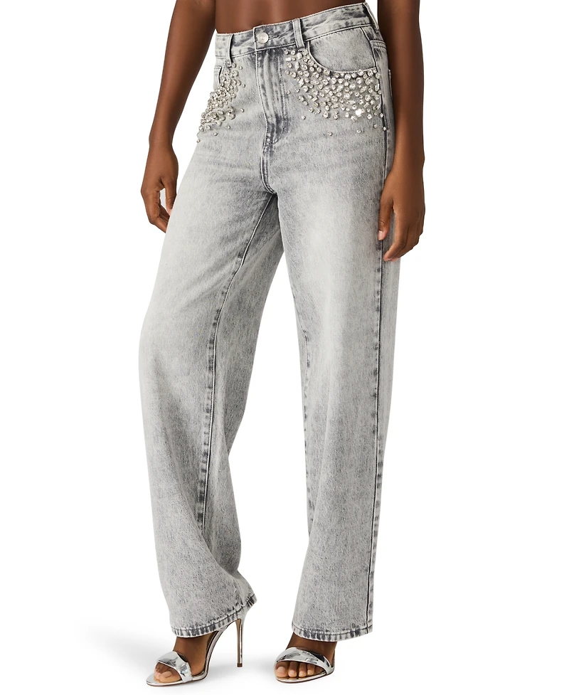 Steve Madden Women's Eras Crystal Embellished Straight Leg Jeans