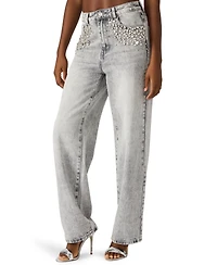 Steve Madden Women's Eras Crystal Embellished Straight Leg Jeans