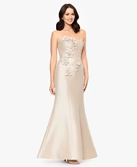Betsy & Adam Women's Long Stretch Strapless Floral Gown