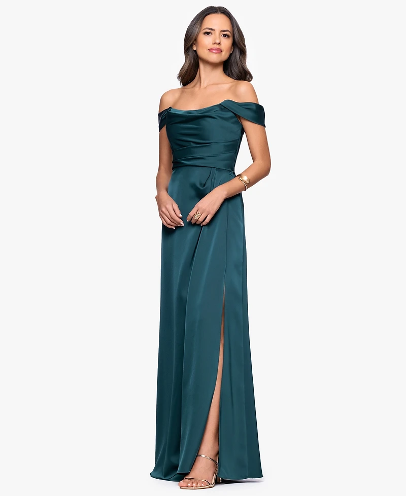 Betsy & Adam Women's Long Off-the-Shoulder Corset Dress