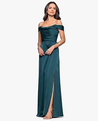 Betsy & Adam Women's Long Off-the-Shoulder Corset Dress