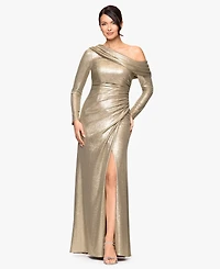 Betsy & Adam Women's Long Ruched Off-the-Shoulder Gown