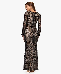 Betsy & Adam Women's Long Sequined Stretch Gown