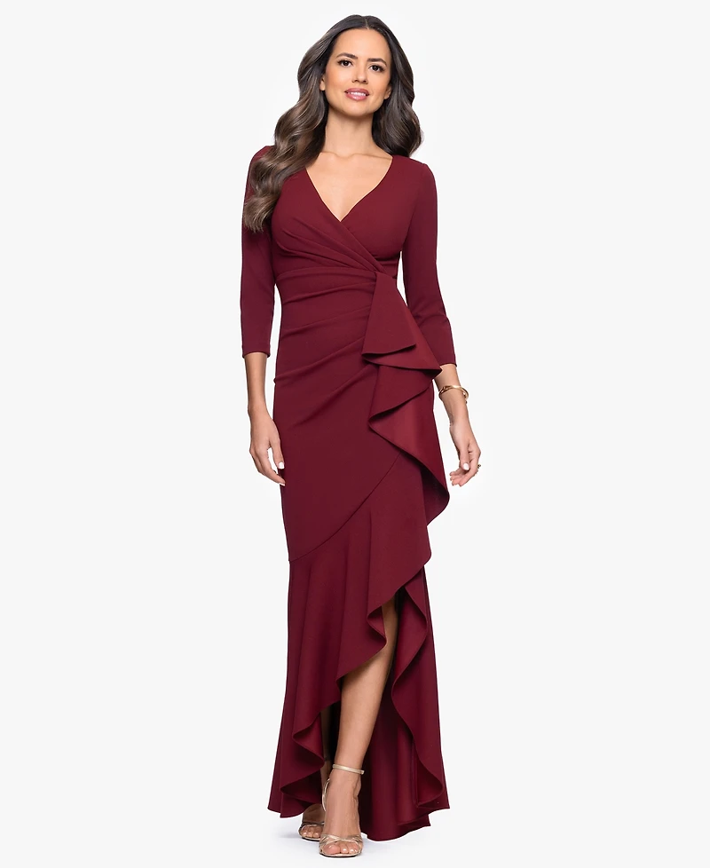 Betsy & Adam Women's Long Cascading Ruffle Gown