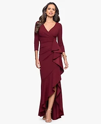 Betsy & Adam Women's Long Cascading Ruffle Gown