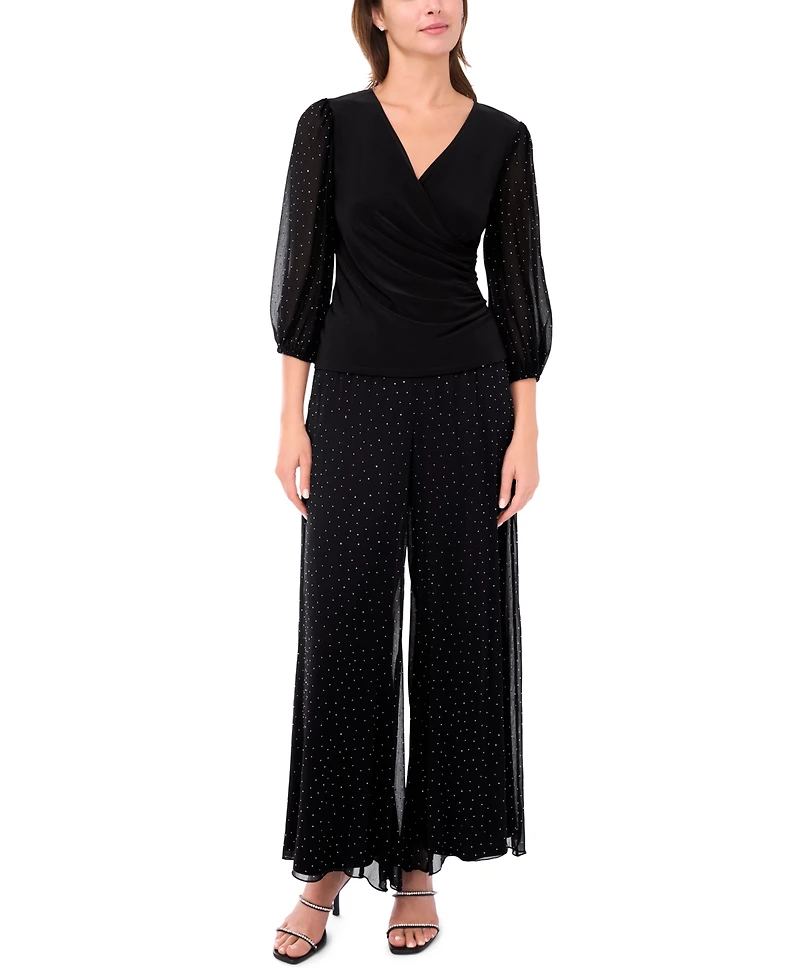 Msk Women's V-Neck Puff Sleeve Wrap Top