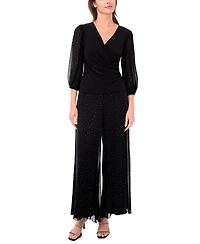 Msk Women's V-Neck Puff Sleeve Wrap Top