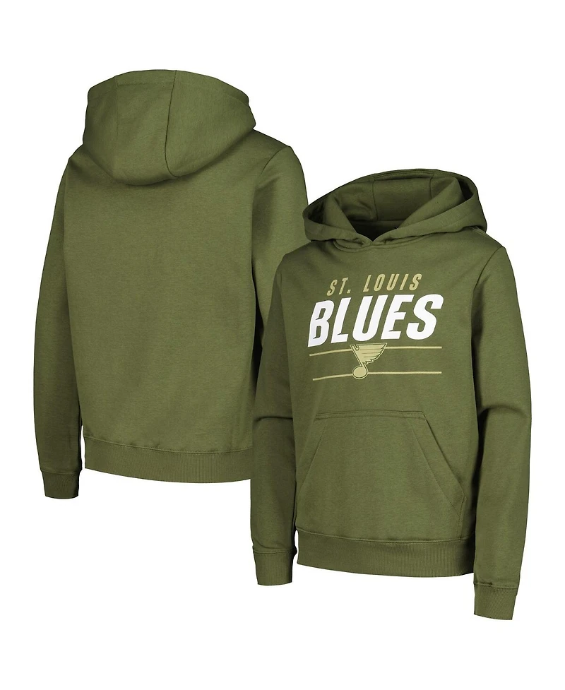 Levelwear Big Boys and Girls Olive St. Louis Blues Podium Fleece Pullover Hoodie