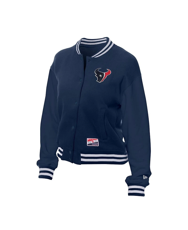 New Era Women's Navy Houston Texans Throwback Fleece Full-Snap Jacket