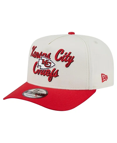 New Era Men's Cream/Red Kansas City Chiefs Chainstitch A-Frame 9FIFTY Adjustable Hat