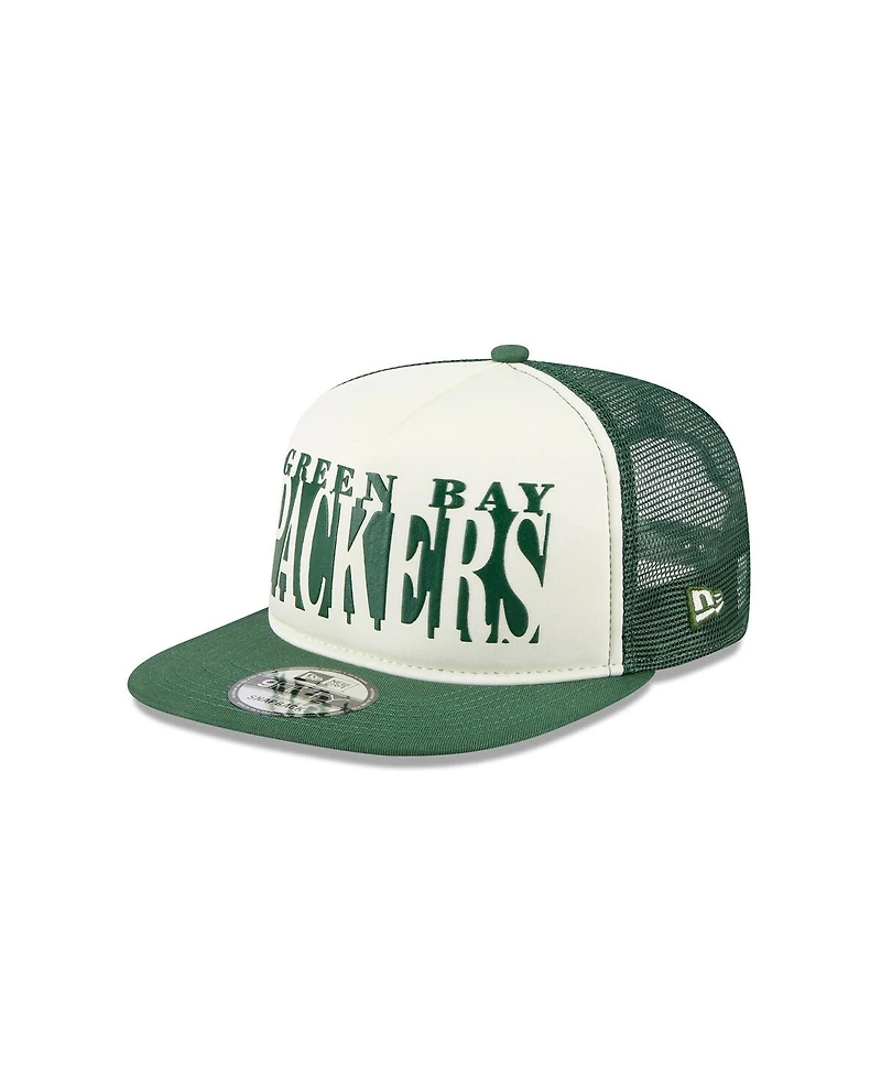 New Era Men's Cream/Green Green Bay Packers Cutout A-Frame 9FIFTY Snapback Hat