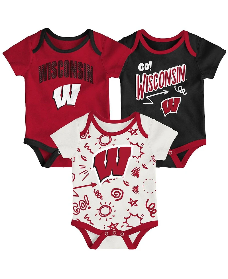 Outerstuff Baby Boys and Girls 3-Pack Wisconsin Badgers All Day Play Bodysuit Set