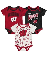 Outerstuff Baby Boys and Girls 3-Pack Wisconsin Badgers All Day Play Bodysuit Set