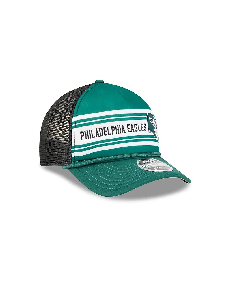 New Era Men's Green Philadelphia Eagles Linear A-Frame 9FORTY Adjustable Hat