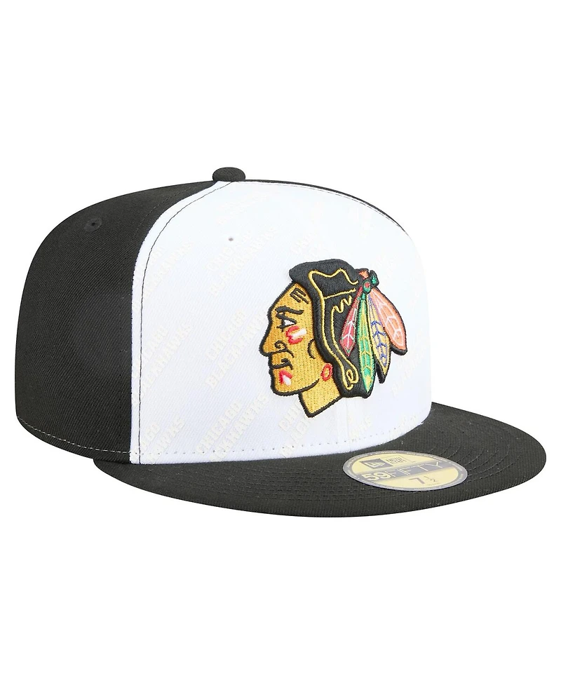 New Era Men's White/Black Chicago Blackhawks Repeat Two-Tone 59FIFTY Fitted Hat