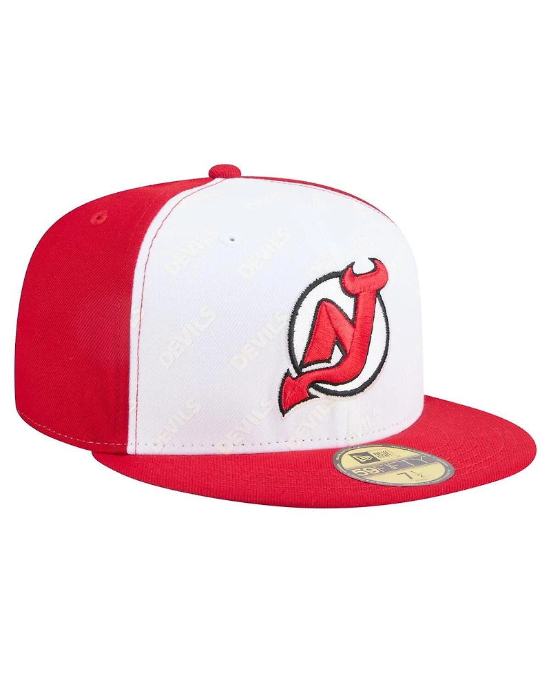 New Era Men's White/Red Jersey Devils Repeat Two-Tone 59FIFTY Fitted Hat