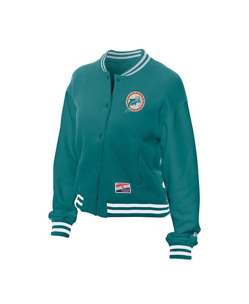 New Era Women's Aqua Miami Dolphins Throwback Fleece Full-Snap Jacket