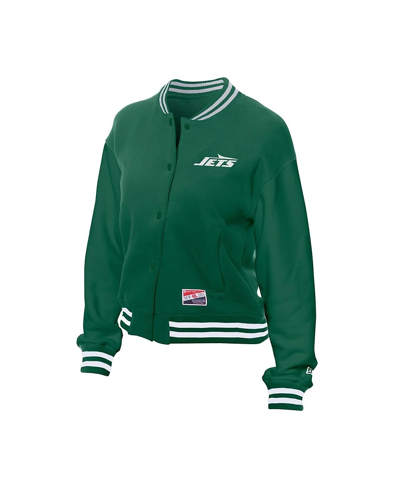 New Era Women's Kelly Green York Jets Throwback Fleece Full-Snap Jacket