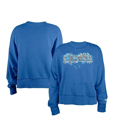 New Era Girl's Blue Detroit Lions Flip Sequin Sweatshirt